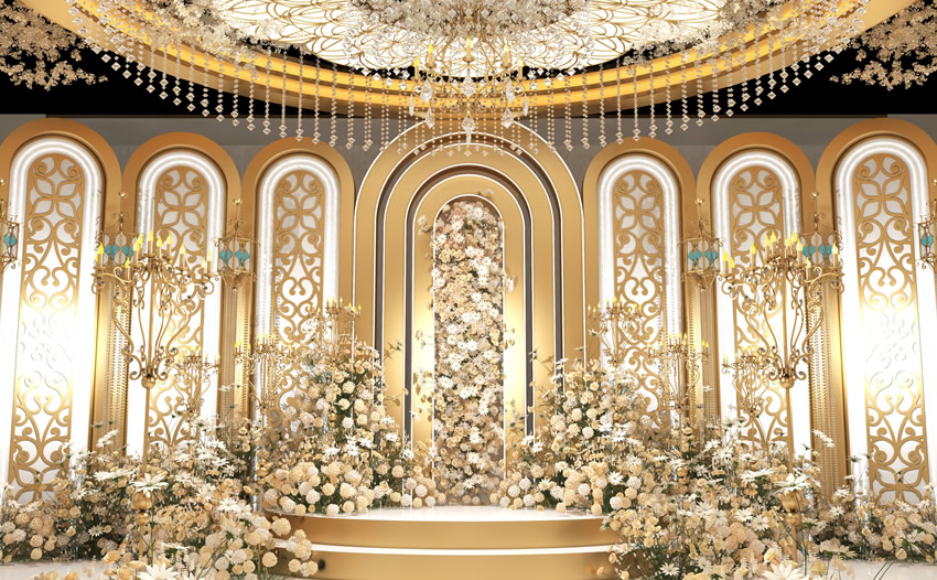 巧家香槟色调婚礼堂效果展示